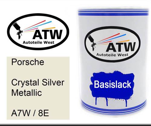 Porsche, Crystal Silver Metallic, A7W / 8E: 500ml Lackdose, von ATW Autoteile West.